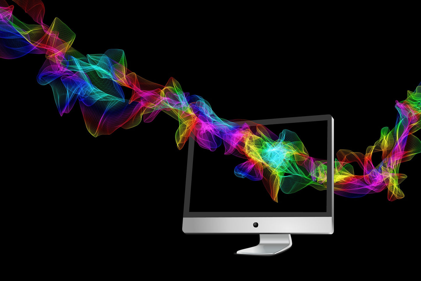 Colourful data flowing through a computer.